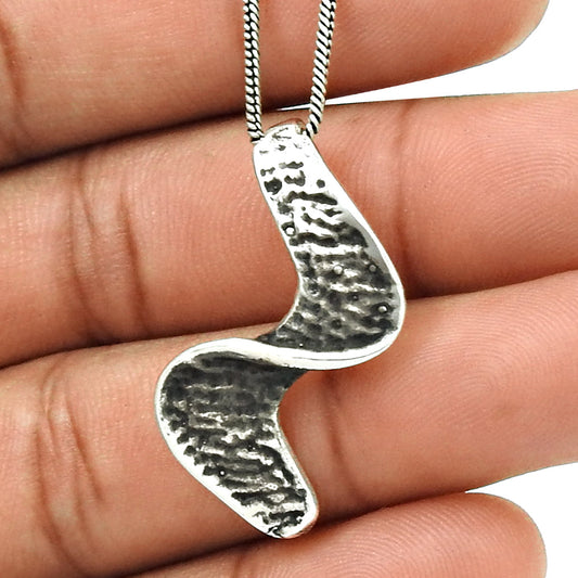 925 Sterling Oxidized Silver Unique Shape Pendant Necklace