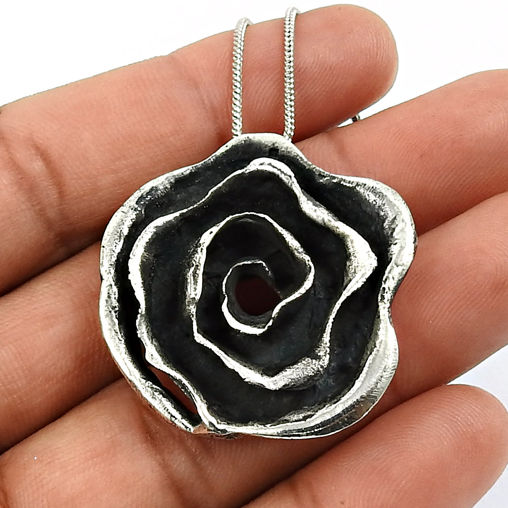 925 Sterling Oxidized Silver Flower Pendant