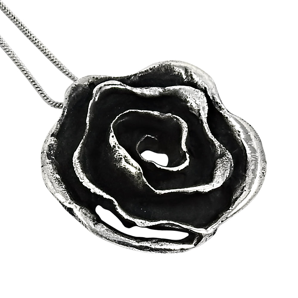925 Sterling Oxidized Silver Flower Pendant