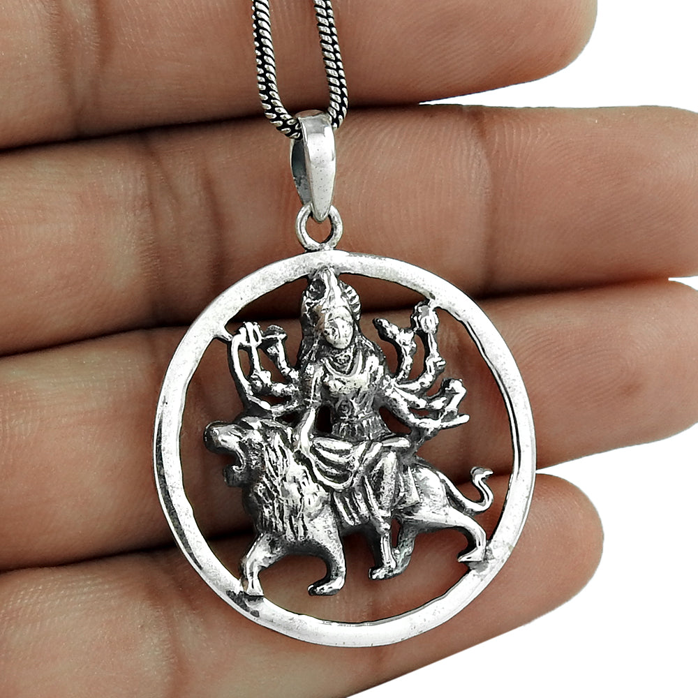 Solid 925 Sterling Silver Goddess Durga Handmade Pendant