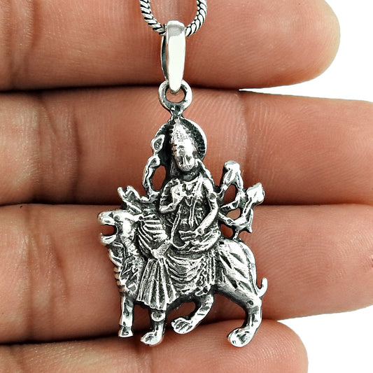 925 Sterling Solid Silver Goddess Durga Pendant