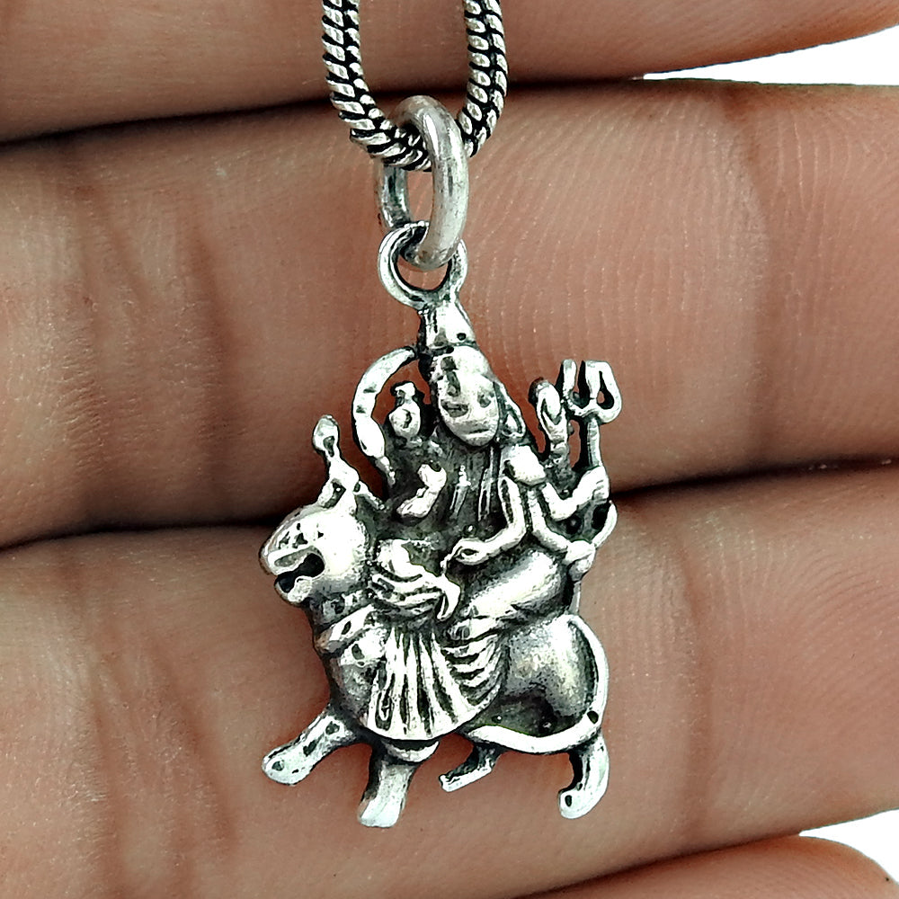 925 Sterling Solid Silver Goddess Durga Handmade Pendant