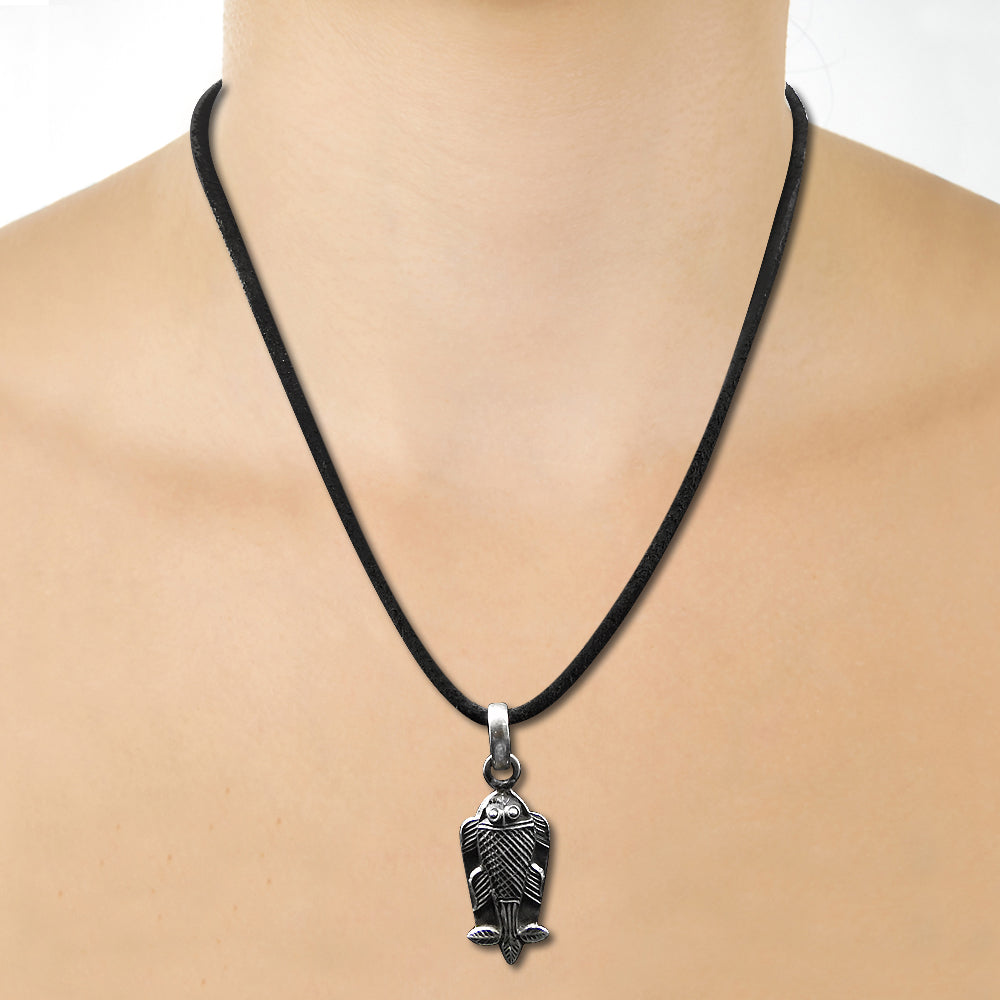 Fish Pendant 925 Sterling Oxidized Silver Handmade Jewelry