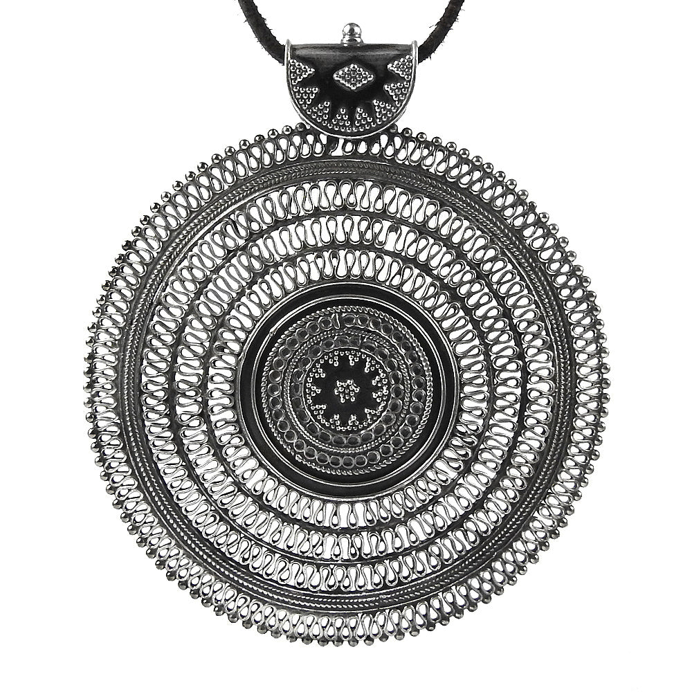 Solid 925 Sterling Oxidized Silver Indian Artisan Pendant