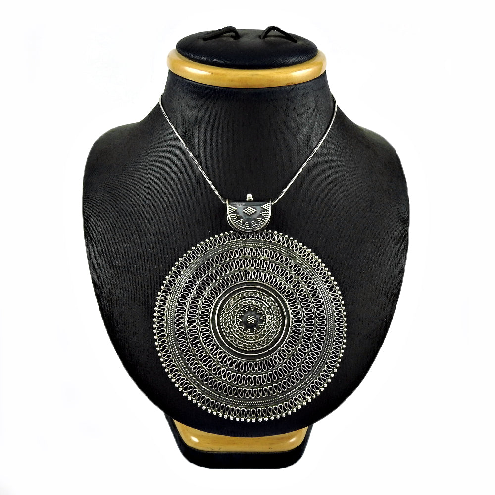 Solid 925 Sterling Oxidized Silver Indian Artisan Pendant
