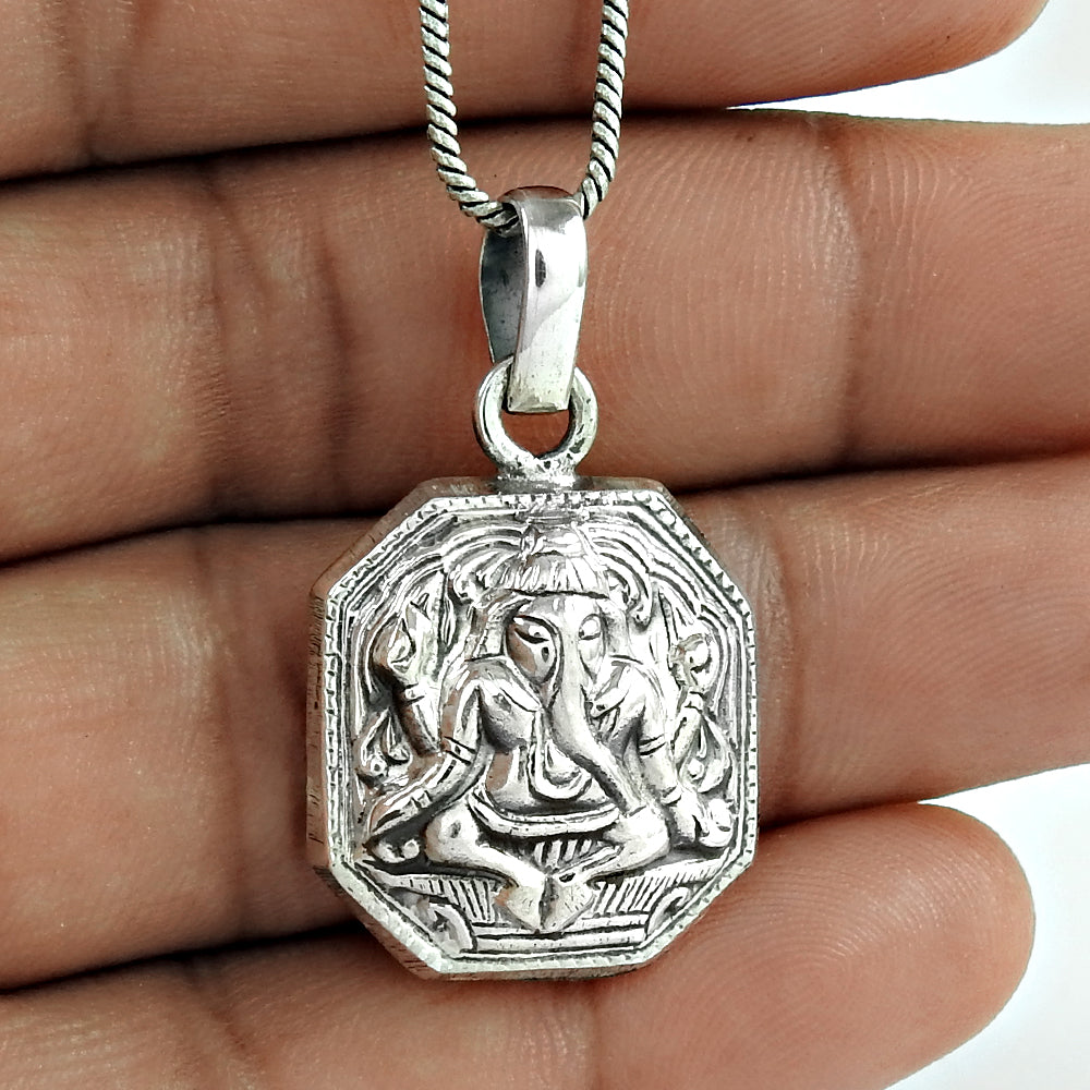 Solid 925 Sterling Silver Ganesha Pendant