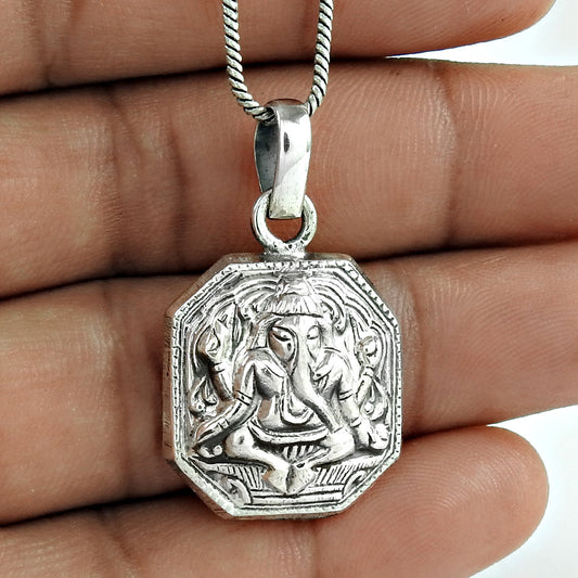 Solid 925 Sterling Silver Ganesha Pendant