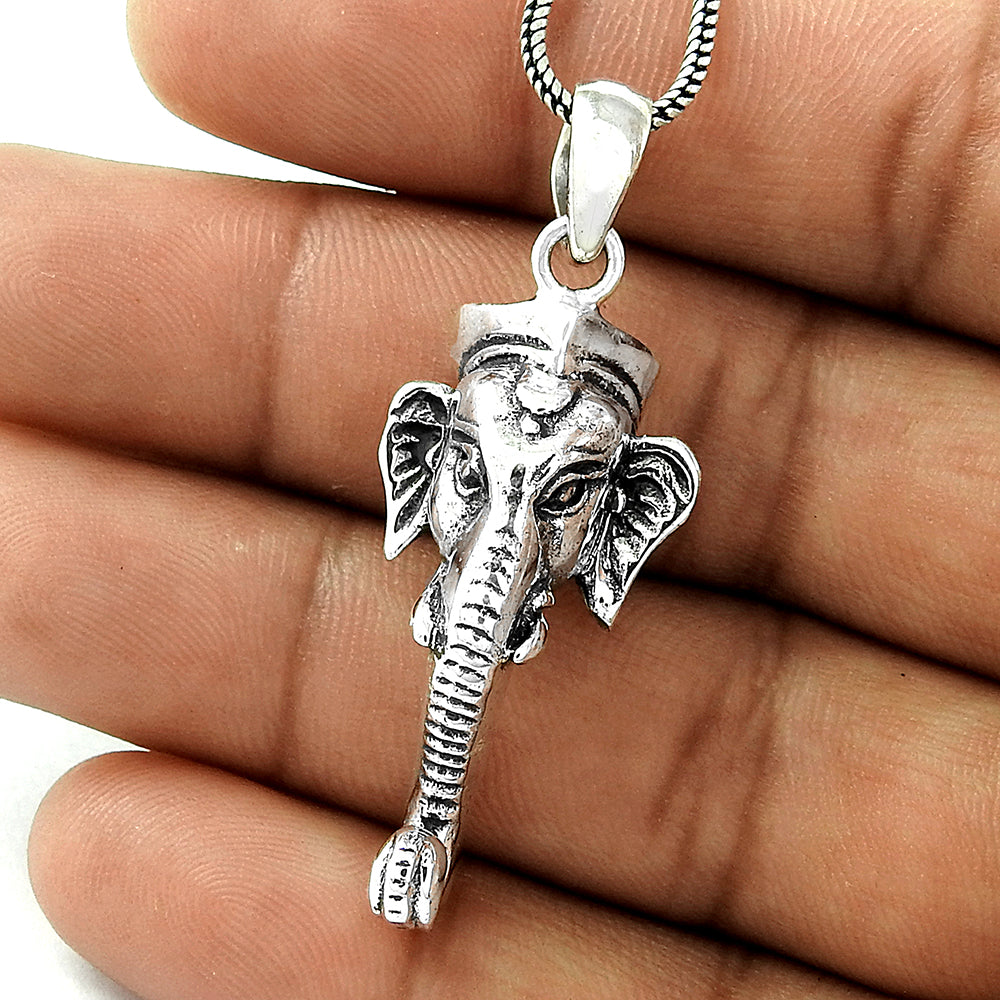 Ganesha Pendant Solid 925 Sterling Silver Temple Jewelry
