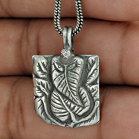 Leaf Ganesha Pendant 925 Sterling Oxidized Silver Jewelry