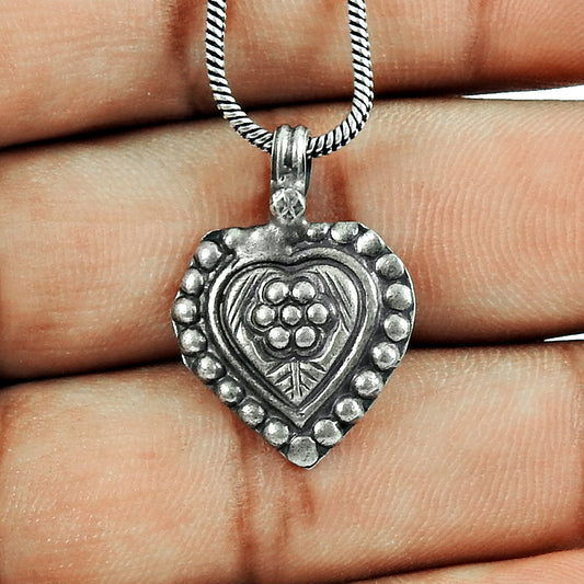 Solid 925 Sterling Silver Heart Pendant Oxidized Jewelry