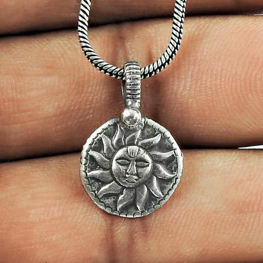 Solid 925 Sterling Silver Sun Pendant Jewelry