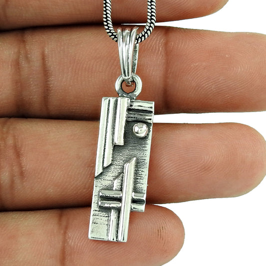 Geometric Pendant Solid 925 Silver Handmade Jewelry