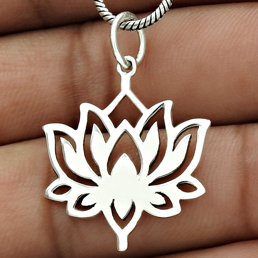 Lotus Flower Pendant Solid 925 Sterling Silver Handmade Jewelry