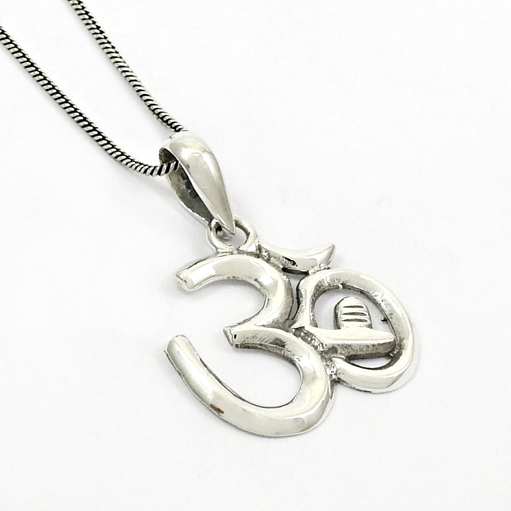 Solid Sterling Silver Om Pendant Indian Religious Jewelry