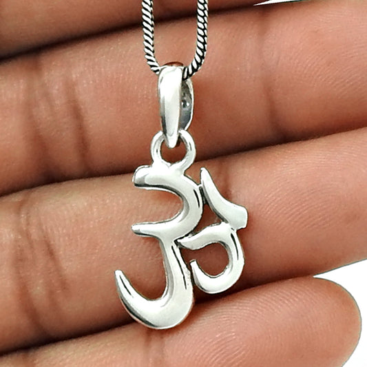 Solid 925 Silver Om Pendant Indian Religious Jewelry