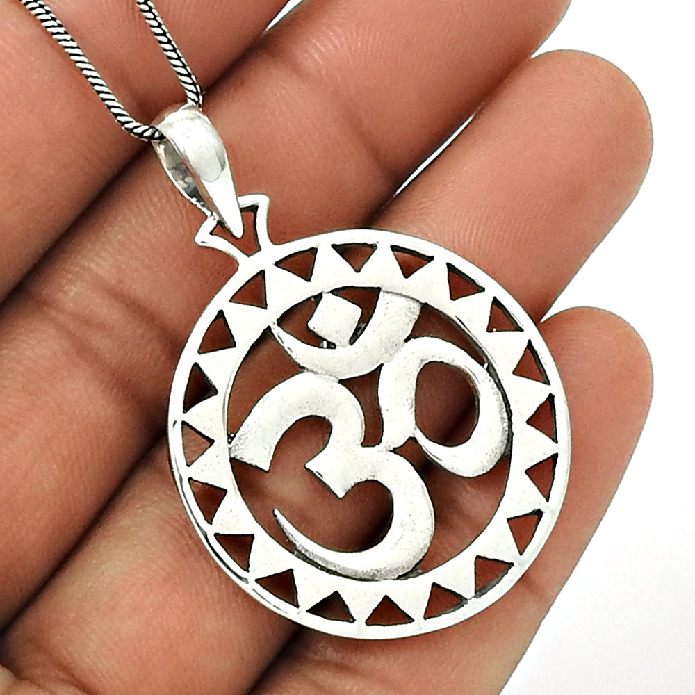 Sterling Silver Om Pendant Indian Religious Jewelry