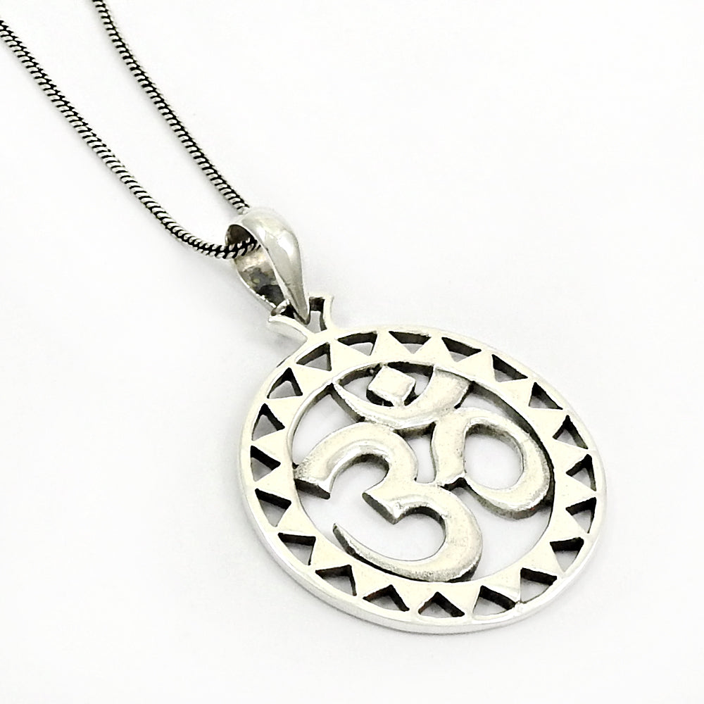 Sterling Silver Om Pendant Indian Religious Jewelry