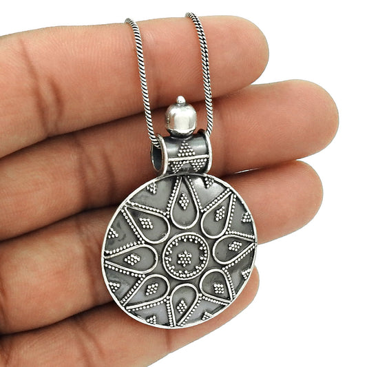 Solid 925 Oxidized Sterling Silver Tribal Pendant