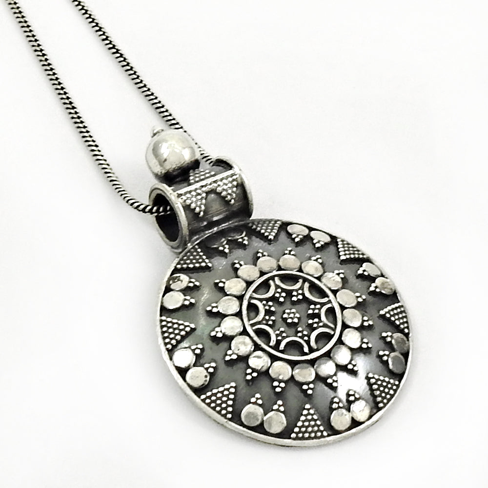 Solid 925 Oxidized Sterling Silver Tribal Statement Pendant