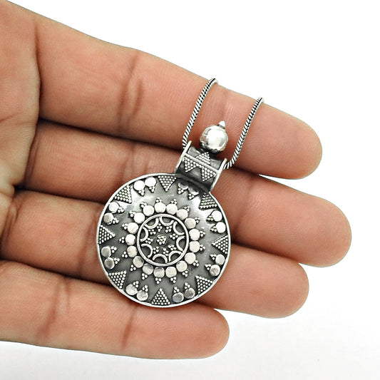 Solid 925 Oxidized Sterling Silver Tribal Statement Pendant