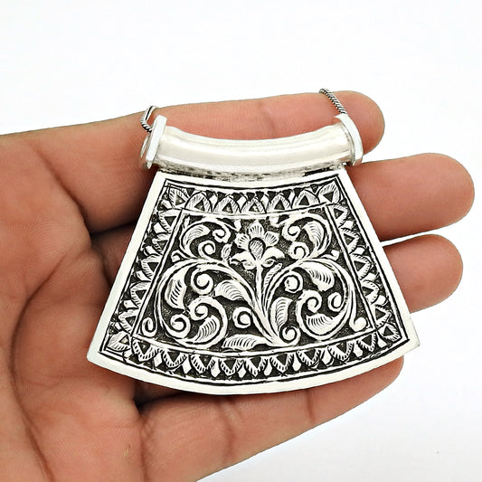 Vintage 925 Silver Engraved Artisan Pendant Tribal Jewelry