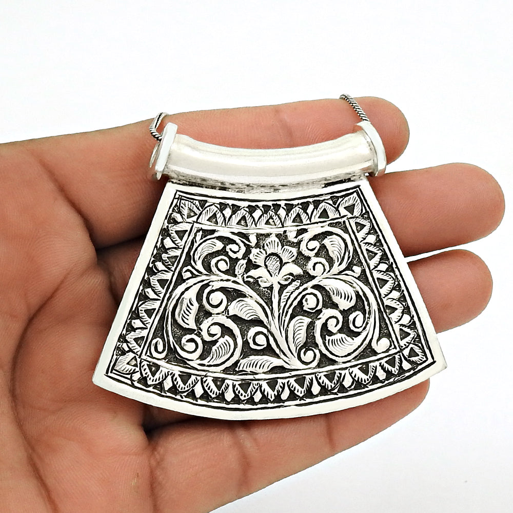 Vintage 925 Silver Engraved Artisan Pendant Tribal Jewelry