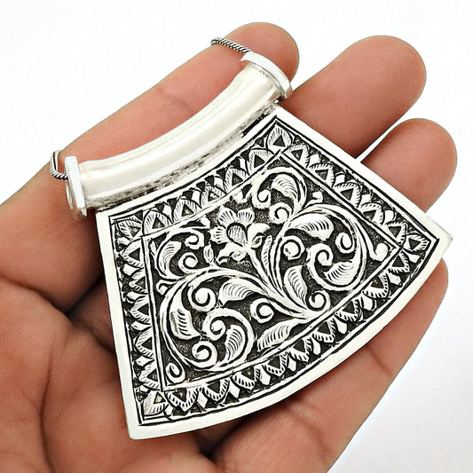 Vintage 925 Silver Engraved Artisan Pendant Tribal Jewelry