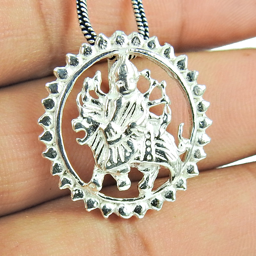 925 Sterling Silver Goddess Durga Pendant Temple Jewelry