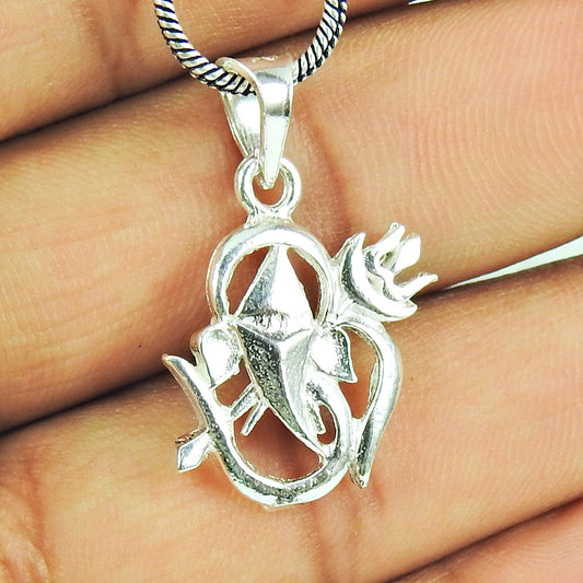 Solid 925 Sterling Silver Lord Ganesha Om Pendant