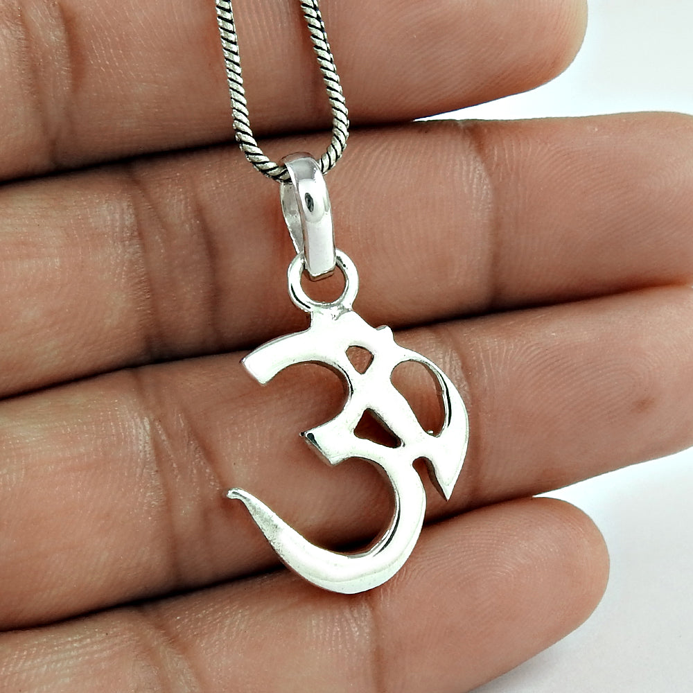 Solid Sterling Silver Handmade Om Pendant Religious Jewelry