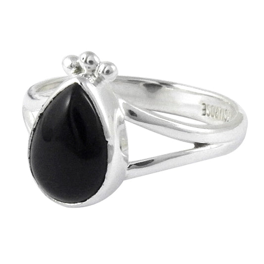 Natural Black Onyx Gemstone Cocktail Boho Ring 925 Silver For Women A32