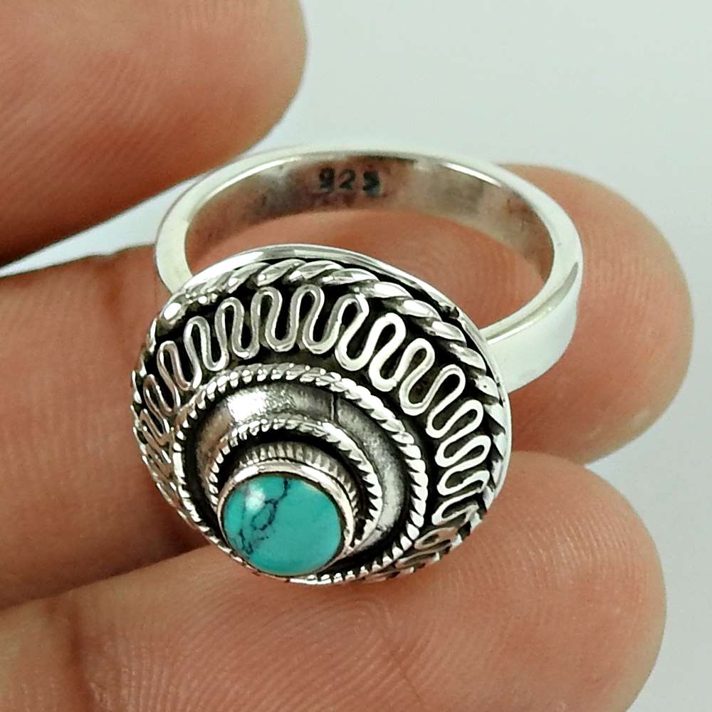 Gift For Women Solitaire Vintage Ring 925 Silver Natural Turquoise K29