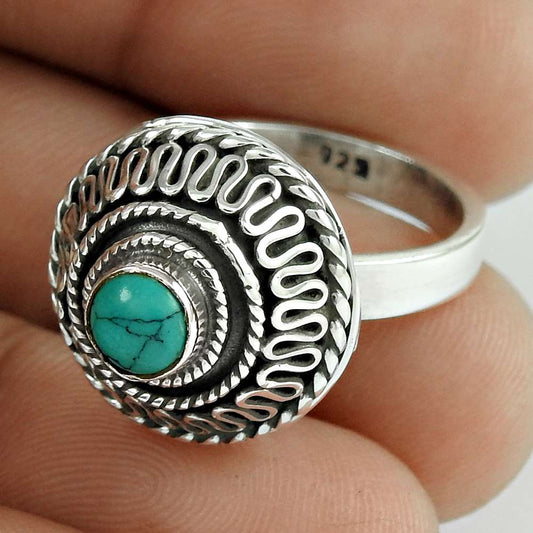 Natural Turquoise Gemstone Cocktail Tribal Ring 925 Silver For Women C52