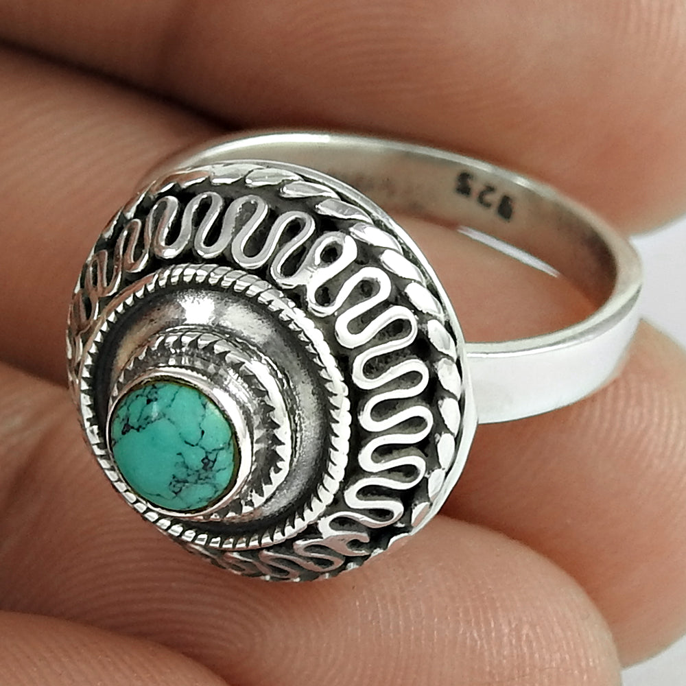 Natural Turquoise Gemstone Cocktail Tribal Ring 925 Silver For Women C52