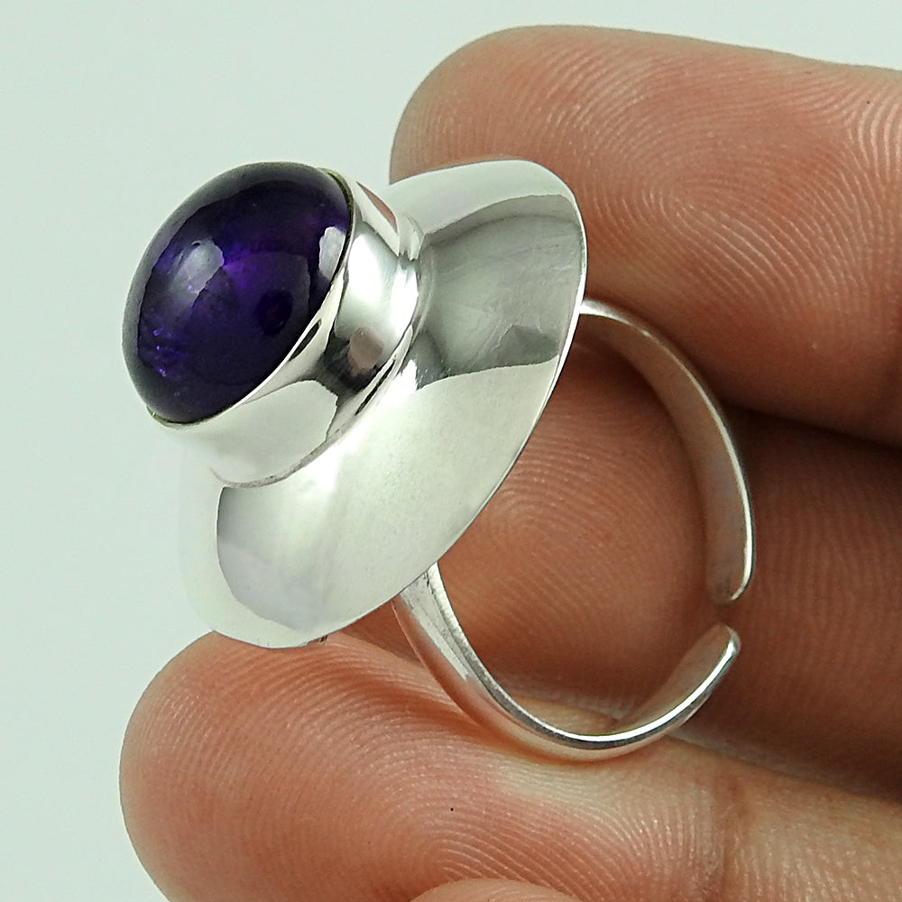 Natural Amethyst Gemstone Cocktail Ethnic Purple Ring 925 Silver Q2