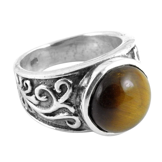 Natural Tiger Eye 925 Silver Cocktail Vintage Ring For Women W39