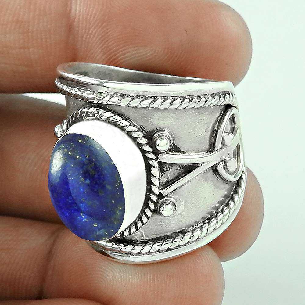 Gift For Her Natural Lapis Lazuli Solitaire Tribal Ring 925 Silver S59