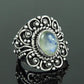 Gift For Woman Girl 925 Silver Natural Rainbow Moonstone Solitaire Ring