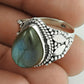Natural Labradorite 925 Silver Solitaire Bohemian Ring For Women J52