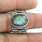 Natural Labradorite 925 Silver Solitaire Tribal Ring For Girls G72