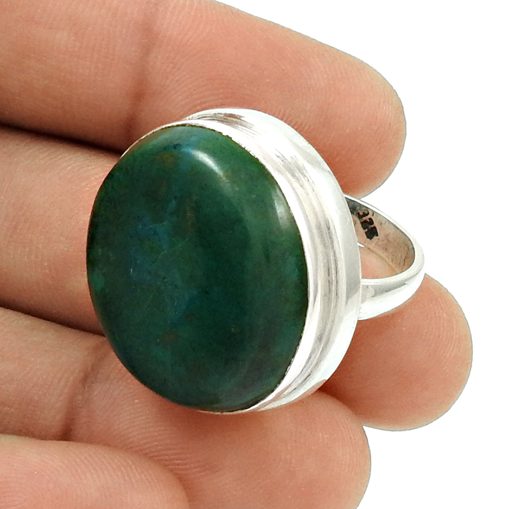 Round Shape Natural Turquoise Gemstone 925 Silver Ring