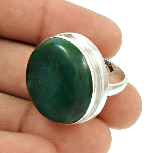 Round Shape Natural Turquoise Gemstone 925 Silver Ring