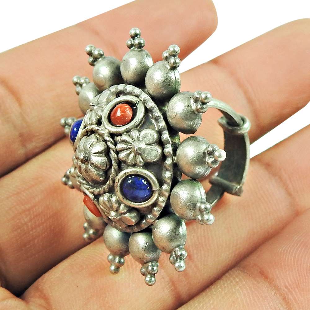 Gift Cocktail Adjustable Ring 925 Silver Wholesale Jewelry Natural Coral E10