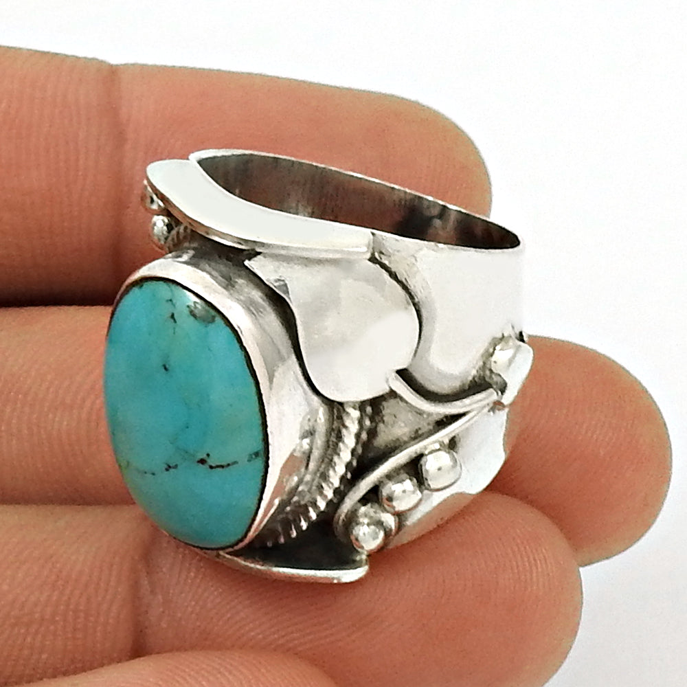 Natural Turquoise Gemstone 925 Sterling Silver Art Deco Ring