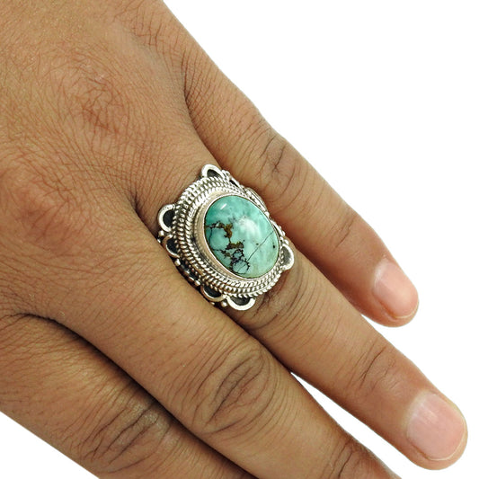 Tibetan Turquoise Natural Gemstone 925 Silver Boho Ring
