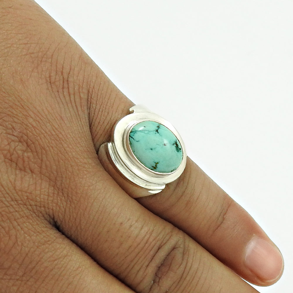 Oval Shape Natural Turquoise Gemstone Solid 925 Silver Ring