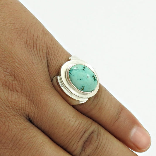 Oval Shape Natural Turquoise Gemstone Solid 925 Silver Ring
