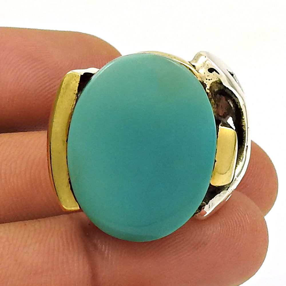 Natural Turquoise Gemstone Gold Plated 925 Silver Art Deco Ring