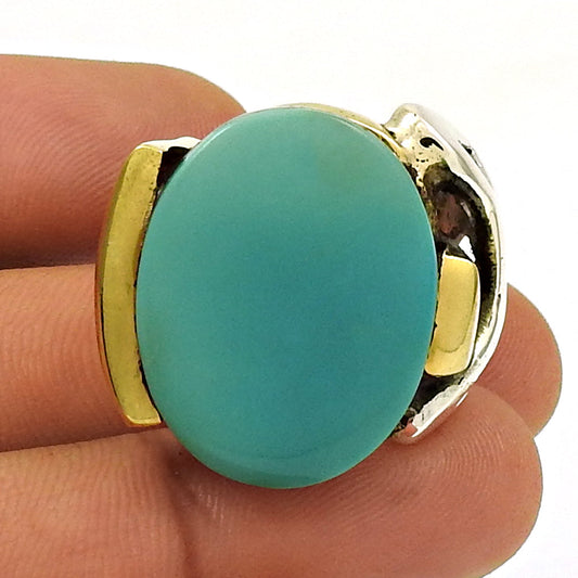 Natural Turquoise Gemstone Gold Plated 925 Silver Art Deco Ring