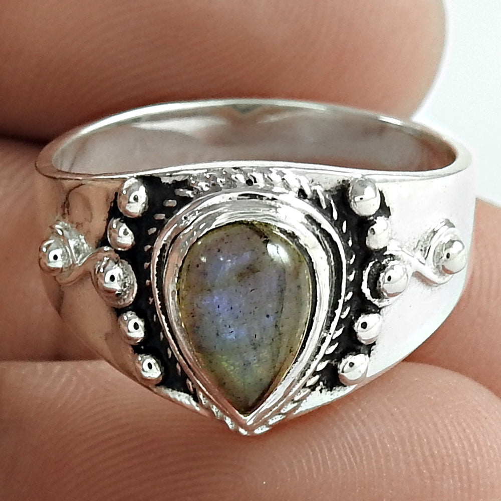 Sterling Silver Pear Natural Labradorite Cocktail Sister Vintage New Ring